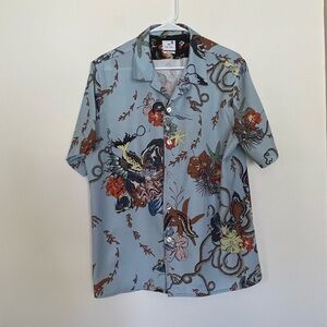 Paul Smith Button Up  Light Blue Nautical Print Short Sleeve Cabana Shirt Lrg